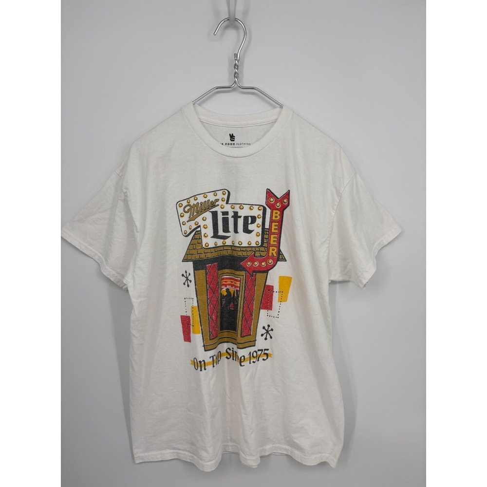 Junk Food Shirt Womens Large White Miller Lite Beer Neon Sign Flea Market Tee
